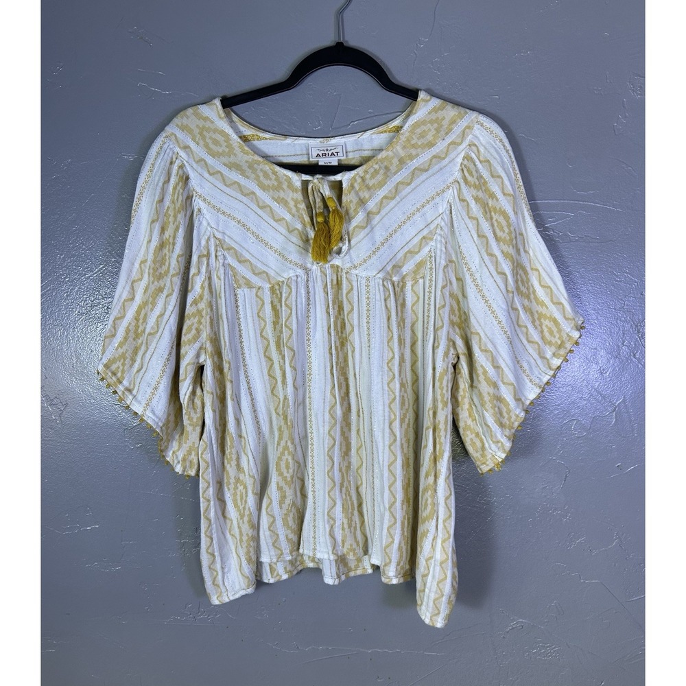 Ariat Reed tunic tassel tie neckline & relaxed half-sleeves M Boho Cowgirl